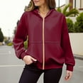 thumbnail image 3 of QQAMB Womens Sweatshirt Zip Up Hoodie Gold Zipper Comfy Cool Hoodies Fall Casual Jackets with Pocket Wine M, 3 of 7