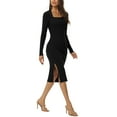 thumbnail image 4 of MODA NOVA Juniors Square Neck Long Sleeve Slim Fit Ribbed Knit Bodycon Midi Sweater Dress, 4 of 6
