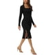 thumbnail image 4 of Vestido de suéter midi ajustado de punto acanalado de manga larga con escote cuadrado para mujer CHIC, talla XL, color negro, 4 of 7