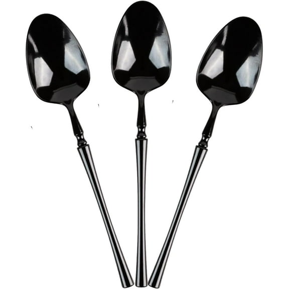 EcoQuality Black Disposable Plastic Teaspoons - Heavy Weight Plastic Black Cutlery, Disposable Utensils, Silverware Perfect for Wedding, Birthday, Event Planning, Baby Shower, Anniversaries (384)