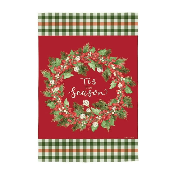 Evergreen Tis the Season Wreath Burlap Garden Flag 12 x 18 Inches Indoor Outdoor Decor