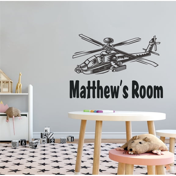 Longbow Apache Helicopter Adhesive Home Art Vinyl Decoration Sketch Drawing Design Removable Wall Decal - Kids Bedroom Easy To Apply Customized Name Lettering Art Wall Sticker 10" x 7"