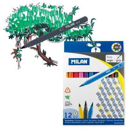 MILAN 06121212 MILAN ERGO GRIP FINE TIPPED WATER-BASED MARKER 12 COUNT SET