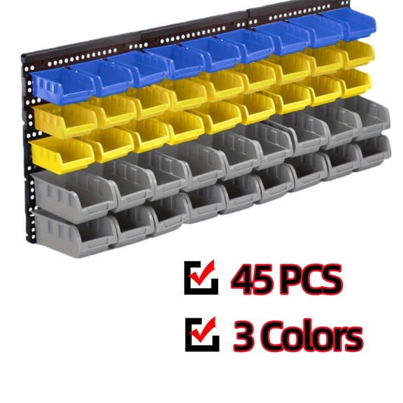 45 Pcs Wall Mounted Storage Bins with 3 Peg Boards Set, Garage Organizer Storage Shelf Unit