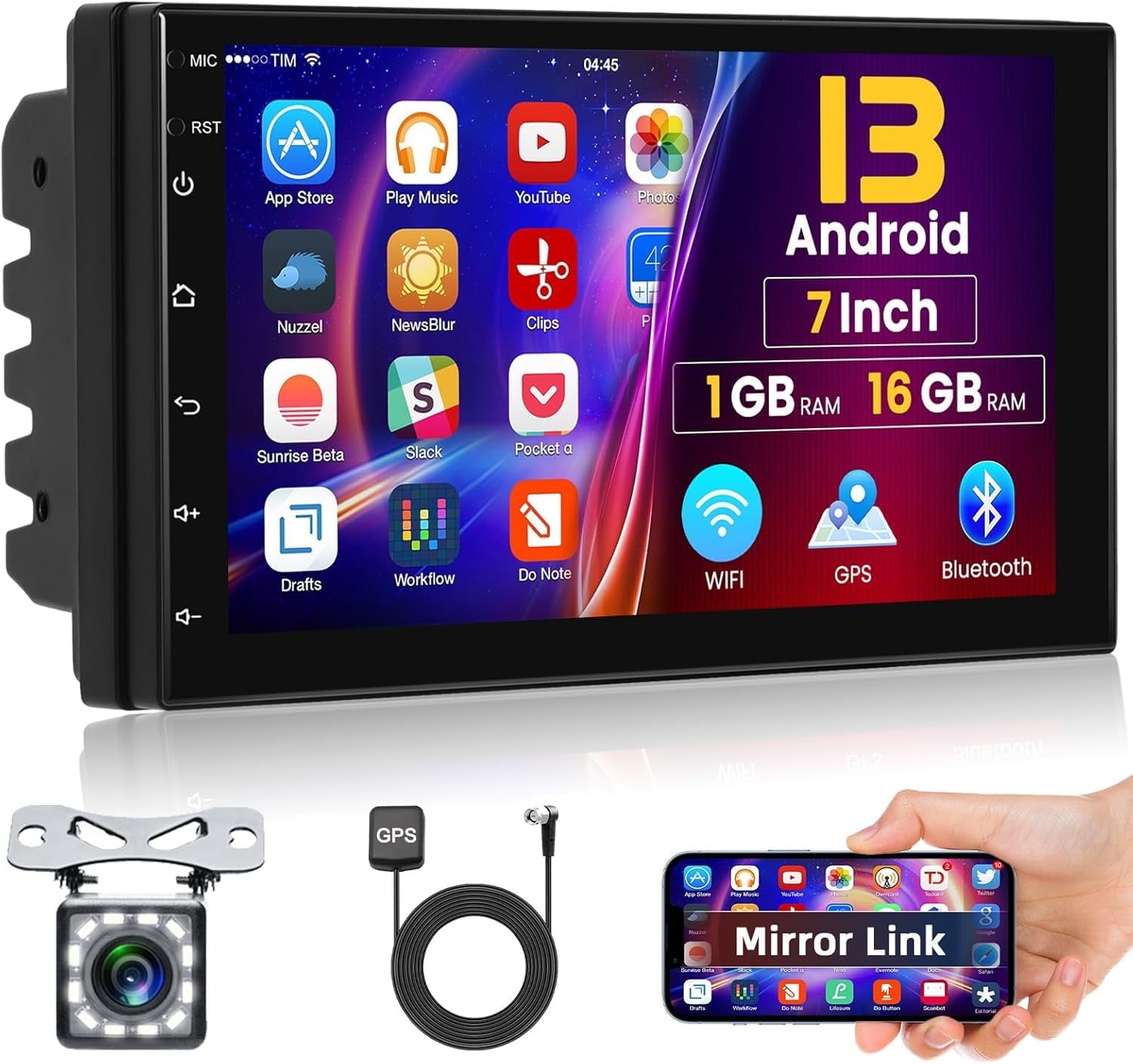 Autoradio Android 13 Avec GPS – Écran Tactile 10,1”, Bluetooth, WiFi, Caméra De Recul Incluse