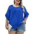 thumbnail image 3 of Top Micoson de talla grande para mujer, elegante, con volantes, manga corta, 3 of 5