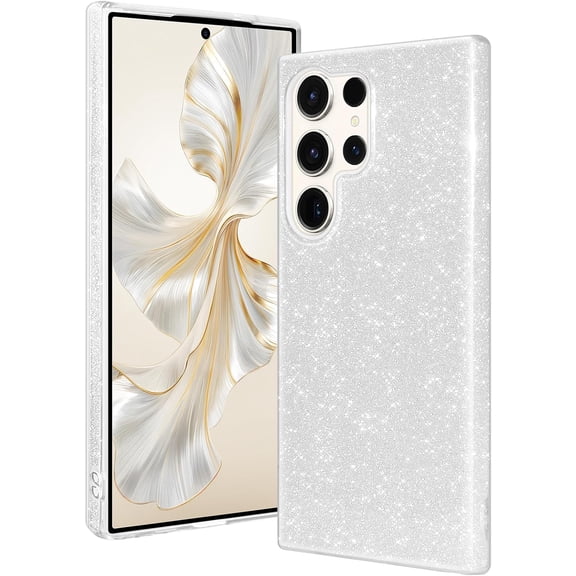 Samsung Galaxy S24 Ultra Case Glitter [Support Wireless Charging] Soft TPU Slim Shockproof Protective Cover Samsung Galaxy S24 Ultra Glitter Phone Case for Women Girl Silver