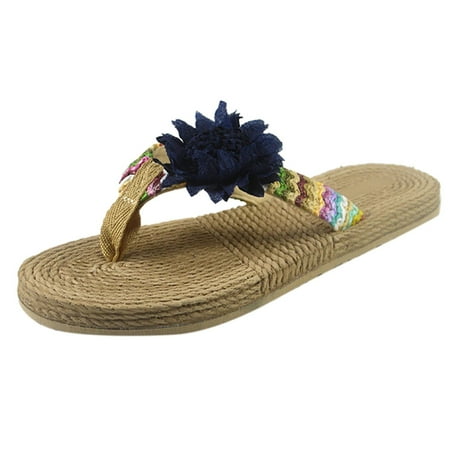 

Youmylove Women Slide Slippers Flowers Flip-Flops Weave Beach Breathable Sandals Home Slipper Flat Shoes Leisure Comfort Cozy Daily Walking