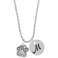 thumbnail image 1 of Delight Jewelry Silvertone Large Paw Silvertone Script Initial Disc - M - Charm Necklace, 20"+3", 1 of 4