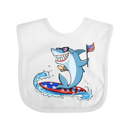 

Inktastic Fourth of July Shark Surfing Boys or Girls Baby Bib