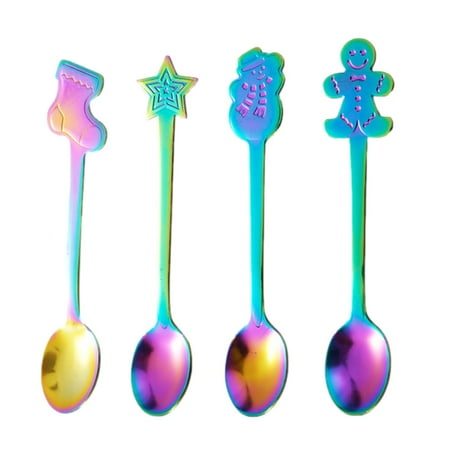 

Sukalun Christmas Soup Spoon | Stainless Steel Coffee Spoons Christmas Stirring Spoon | Set of 4 Colorful/Gold Christmas Tableware Demitasse Espresso Spoons Iced Tea Table Spoon Set