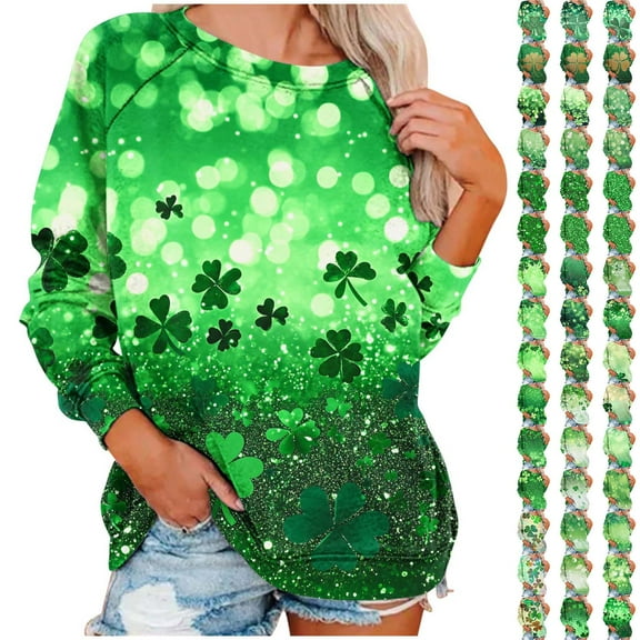 JURANMO Womens Irish Shirts Long Sleeve Round Neck Pullover Tops 2025 St Patricks Day Sweatshirt Shamrock Graphic Tees Holiday Casual Blouses Green L Deal of The Day
