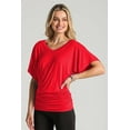 thumbnail image 3 of BAIEBLEUE GLOBAL Women's Solid Butterfly Short Sleeve V Neck Dolman Top Red S, 3 of 5