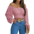 thumbnail image 1 of Solid Color Long Sleeved Women Off Shoulder Crop Tops Sexy Blouse, 1 of 5