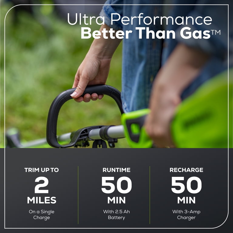 Greenworks 60V 16” Front Mount String Trimmer + 2.5Ah Battery & 3A
