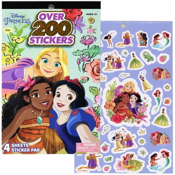 12 Piece Princess 4 Sheet Foil Cover Sticker Pad, 200 Stickers, party favors, 19557
