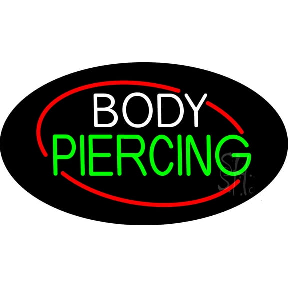 Deco Style Body Piercing LED Neon Sign 20" Tall x 37" Wide - inches Black Square Cut Acrylic Backing, with Dimmer - Premium built indoor Sign for Storefront, Store interior, Studio.