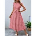 thumbnail image 5 of Women'S Ruffle Sleeve Stand Collar Maxi Dress A-Line Hem Ruffled Summer Casual Belted Dress Pink XXL, 5 of 9