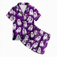 thumbnail image 4 of KPOPLK Girls Halloween Sleepwear Set 2-13Y 2Pcs Pumpkin Print Short Sleeve Button Down Shirt with Shorts Jammies,Size 10-11 Years, 4 of 5