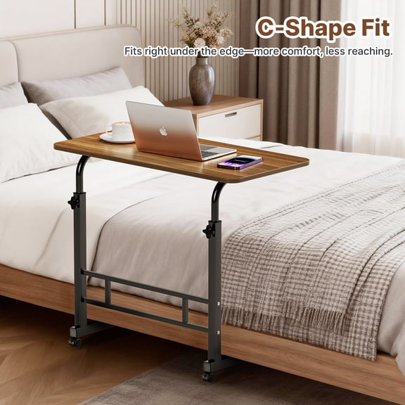 HiiKaa Adjustable Height Standing Desk,Portable Laptop Desk,Small Mobile Computer Desk,Rolling Bedside Table for Home Office,Black