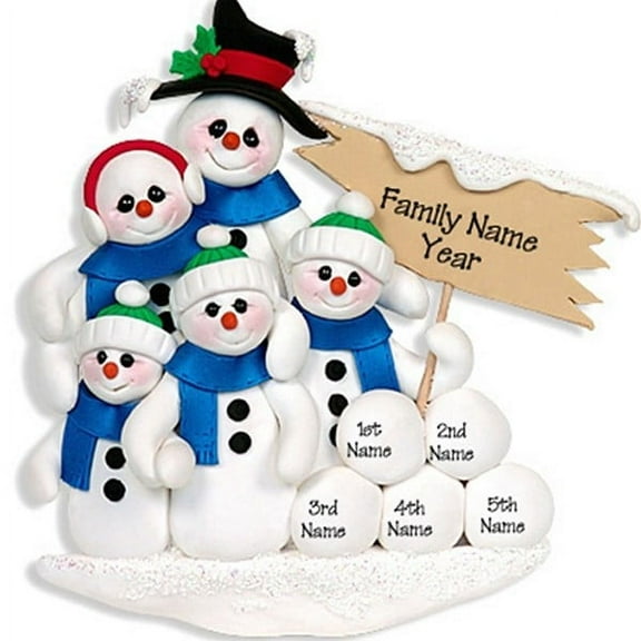 Snowman Family of 5 Personalized Christmas Ornament