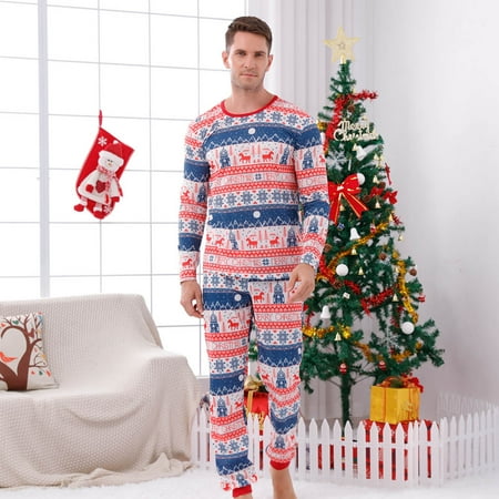 

LINMOUA Men s Dad Christmas Print Family Matching Long-Sleeved Top + Pants Set