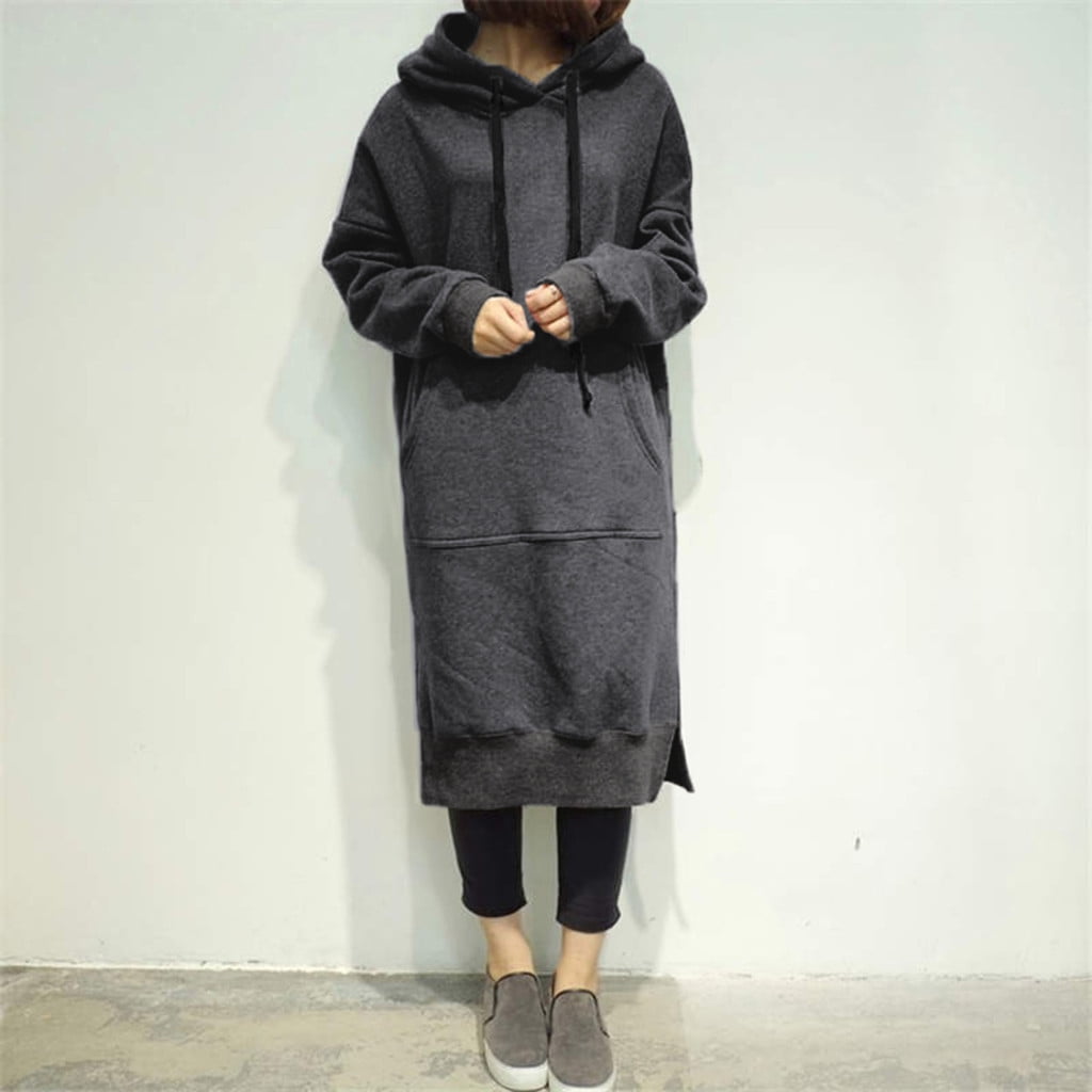 Skpblutn Women'S Sweatshirt Hoodies Winter Fall Casual Comfortable Tops Warm Hooded Baggy Pullover Over Long Dress Round Neckline Long Sleeve Plus Size Sweatshirts Dark Gray 5Xl