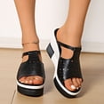 thumbnail image 2 of Rokment Womens Platform Wedge Backless Slides Sandals Ladies Openwork Leather Peep Toe Color Block Chunky Heels Mules Dress Slip on Slippers Summer 2026, 2 of 8