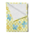 thumbnail image 2 of Checkered Soft Flannel Fleece Throw Blanket, Kids Pattern with Daisy Flower and Butterflies, Cozy Plush for Indoor and Outdoor Use, 50" x 60", Baby Blue Pale Blue, by Ambesonne, 2 of 5