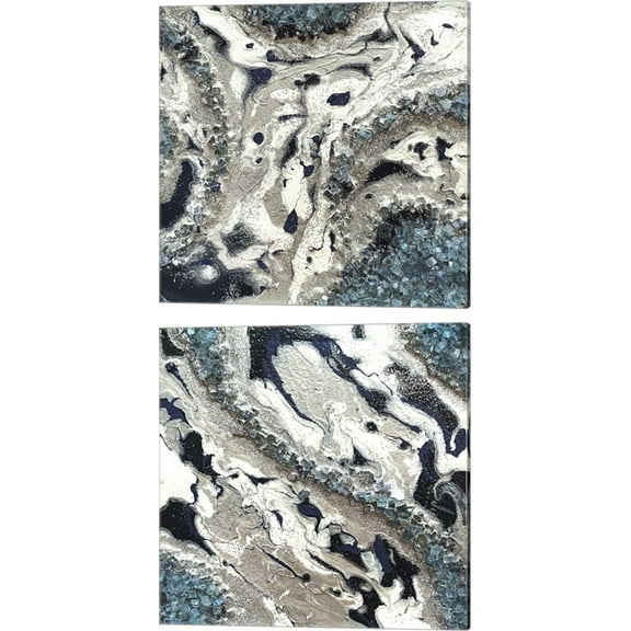 Great Art Now Blue Silver Marble by Lee C 2 Piece Canvas Art Set Each 14"W x 14"H