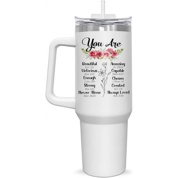 Gifts For Women - Christmas, Birthday, Valentines Day, Christian, Religious Gifts For Women, Inspirational, Thank You Coworker, Friends Gifts - 40oz Insulated Tumbler With Handle And Straw