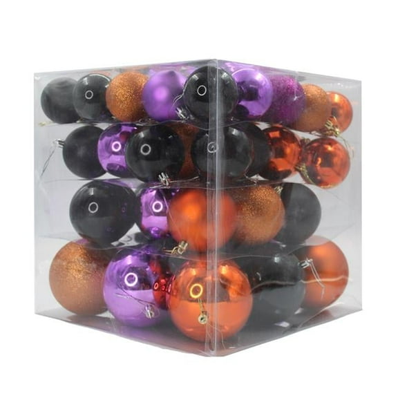 62 Pack of Purple, Black, and Orange Assorted Ball Ornaments
