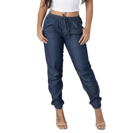 Women's Plus Size Drawstring Jeans Elastic Waiste Casual Denim Pants