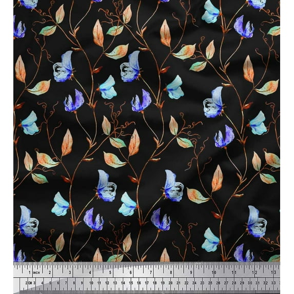 Soimoi Orange Cotton Cambric Fabric Leaves & Floral Print Sewing Fabric BTY 42 Inch Wide