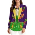thumbnail image 3 of TaTaai Ladies Fashion Mardi Gras Print Long Sleeve Loose Casual Shirt Unisex Lapel Button Down Blouse Holiday Top for Daily Office Party Streetwear Spring Summer Wear Gift, 3 of 9