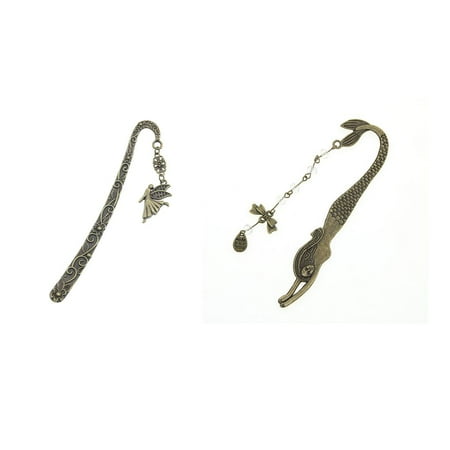 Beaded Lace Bookmark - Retro Alloy Metal Bookmark Book Memo Label Tab for Book Angel Beaded Pendant Stationery Gift