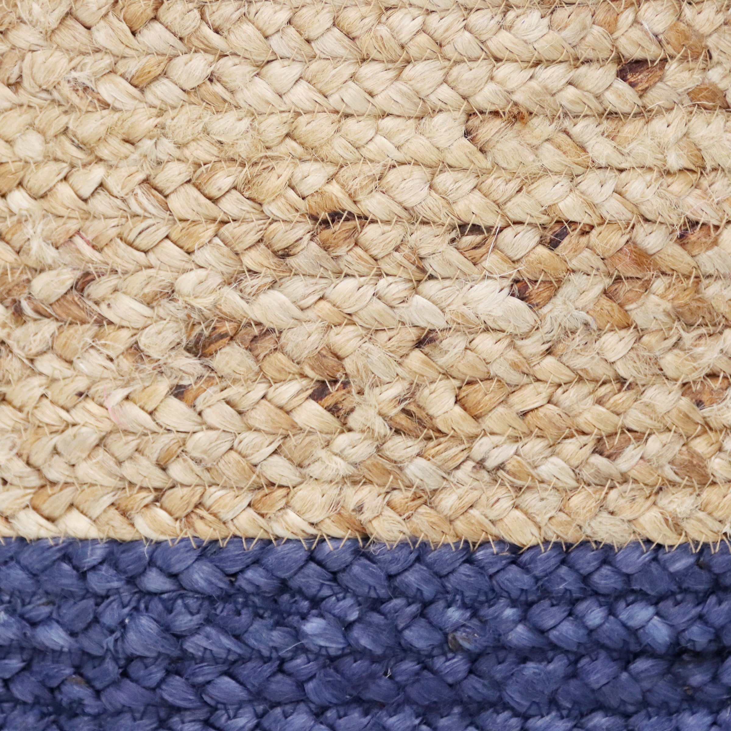 LR Home Woven Round Jute 17" Storage Basket with Handles, Indigo Stripe