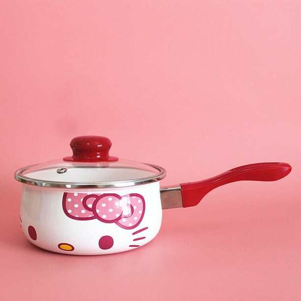 Olla de sopa de Hello Kitty, sartén de esmalte de cocina creativa, vajilla gruesa portátil de Anime, utensilios de cocina, cacerola, tazón de comida para bebés, accesorios