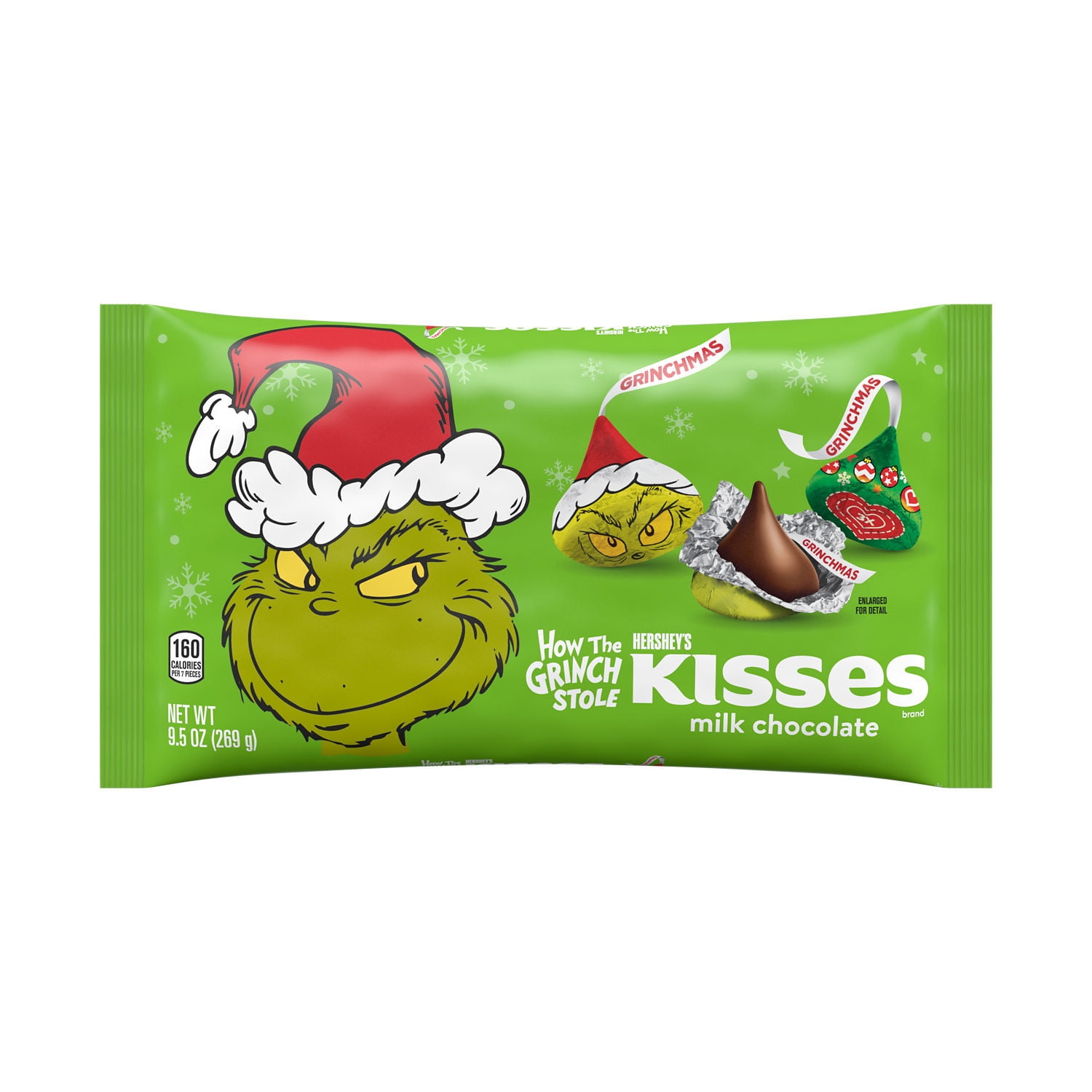 Hershey's Kisses Grinch Milk Chocolate Christmas Candy, Bag 9.5 oz