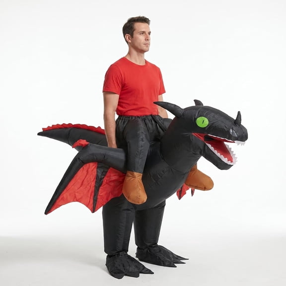 Guvpev Halloween Inflatable Dragon Costume for Teens & Adults, Ride-On Blow Up Halloween Cosplay Suit, Funny Dress-Up Party Outfit for Ages 13
