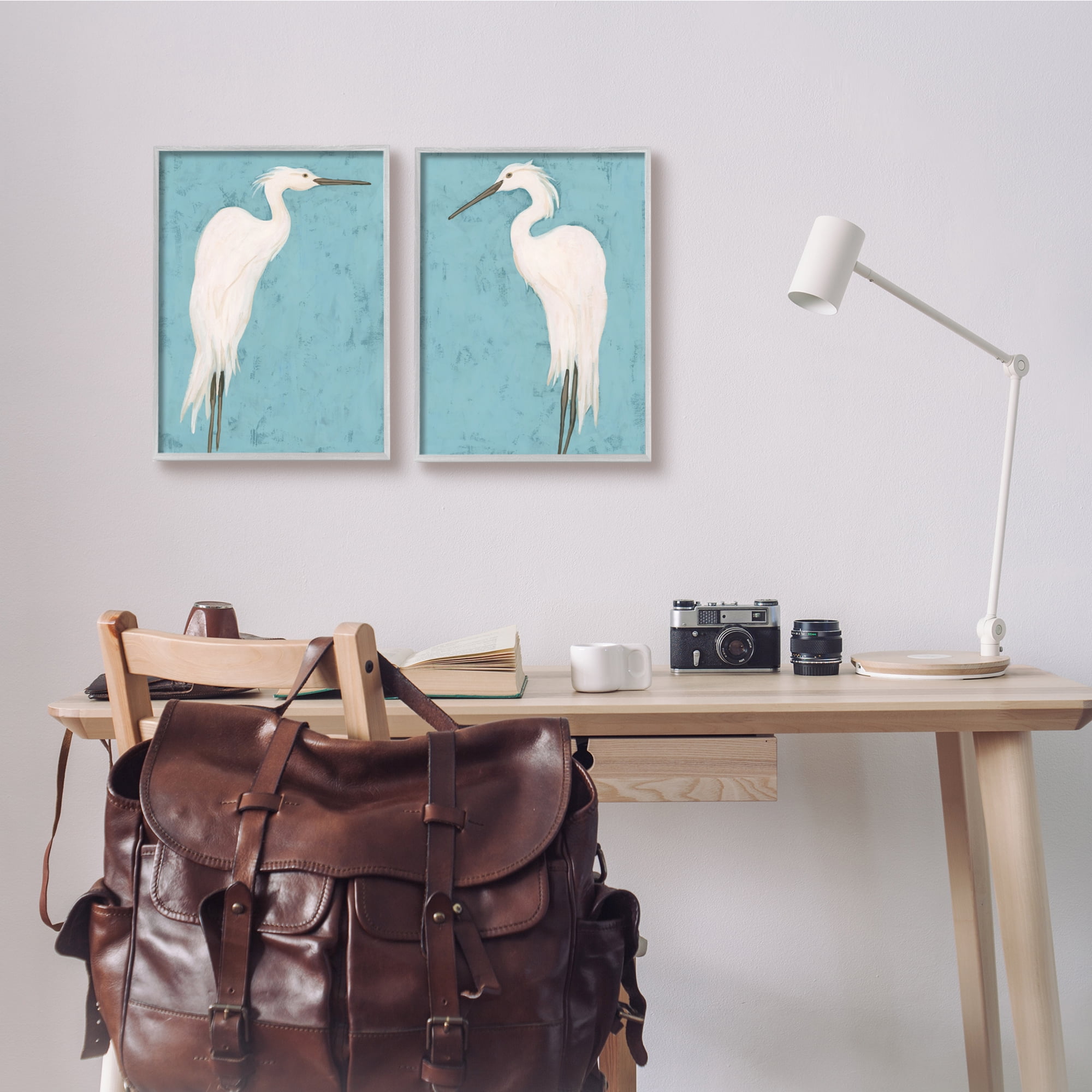 Stupell Industries Nautical Heron Casual Coastal Bird Distressed Blue Painting,11 x 14, Design by June Erica Vess