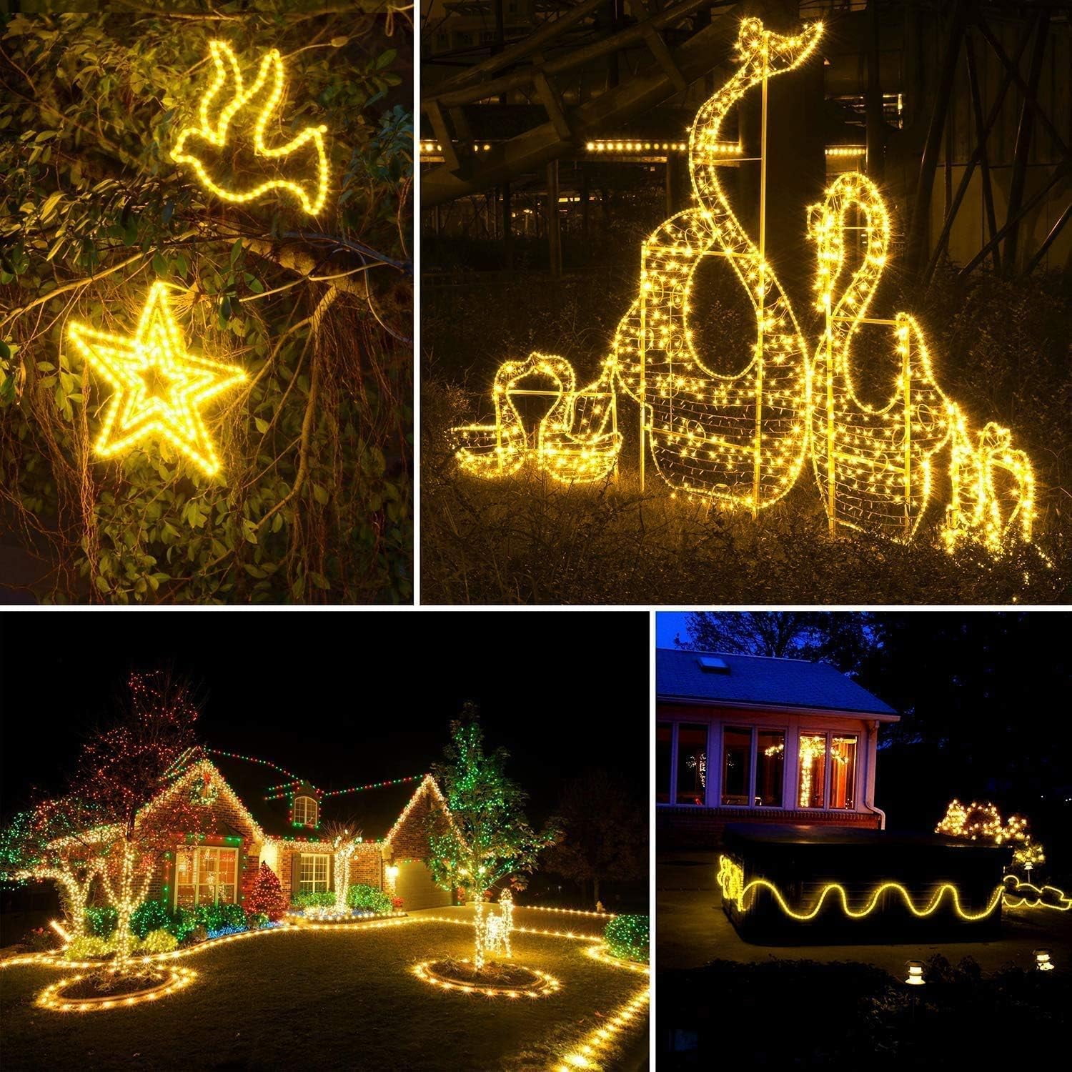 Plug in Rope Lights, 220V 100 LEDs 40ft Waterproof Outdoor String Lights, Warm White Steady Light Copper Wire for Garden, Fence, Party, Wedding Decoration