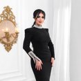 thumbnail image 5 of Women Black Rhinestone Mermaid Evening Gown High Neck Long Sleeve Side Split Formal Maxi Dress, 5 of 6