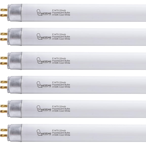 22 Inch F14T5/CW Fluorescent Light Bulb, 4100K Cool White, T5 14 Watt Fluorescent Replacement Bulb for Counter and Cabinet Fixture, G5 Base, 6 Pack