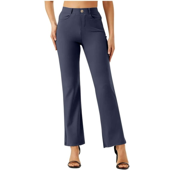 YAYUBA Dress Pants Women Work Business Pants Tummy Control Office Straight Leg Trousers High Waisted Ladies Slacks