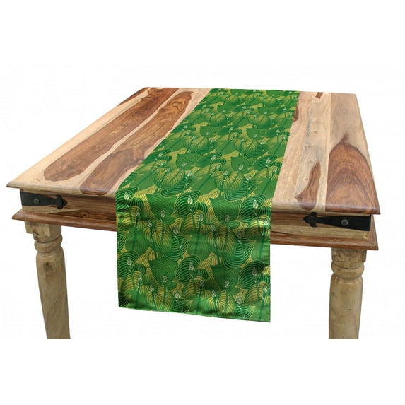 Botanical Table Runner, Hosta Plants Foliage Exotic Leaves Gardening Growth Feng Shui Pattern, Dining Room Kitchen Rectangular Runner, 3 Sizes, by Ambesonne