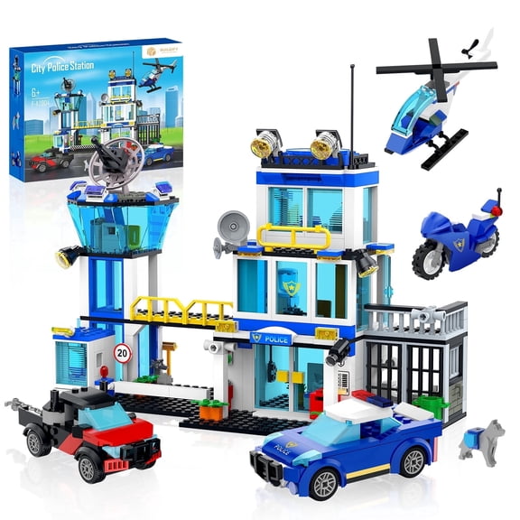 City Police Station Building Block Set Compatible with Lego, 634 PCS HQ Station Kits, Birthday Holiday Collectible Gift for 6 Kids, Boys