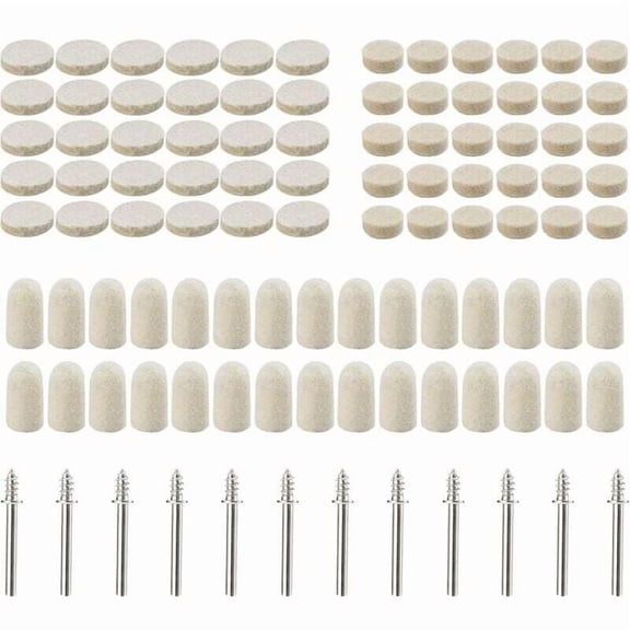 102 Pcs Wool Felt Polishing Pads, Abrasive Buffing Wheel For Accessories - Rotary Tools - Assorted Sizes 10/13/25mm Diameter.