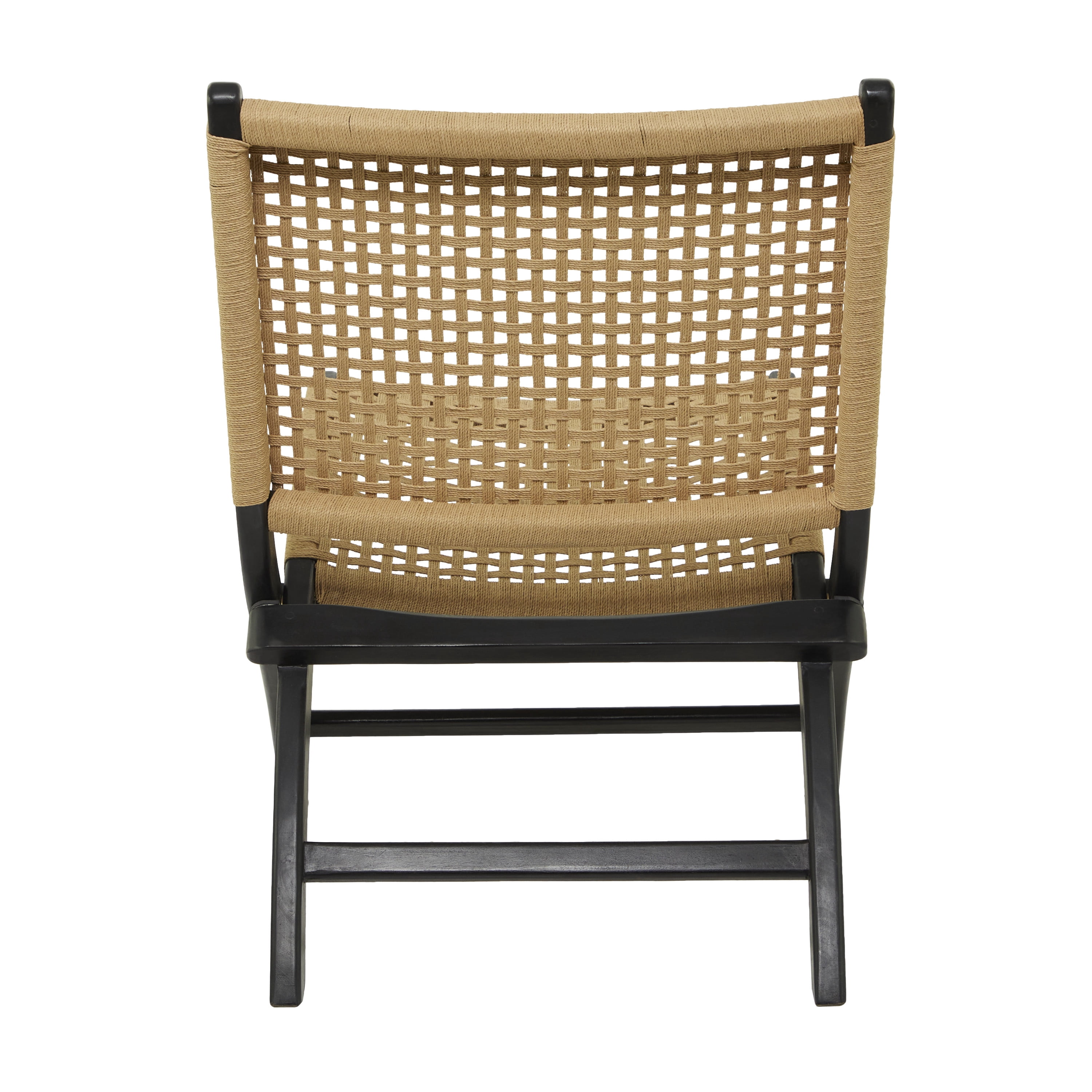 DecMode Contemporary Wood Folding Chair with Polished Black Finish and a Light Brown Woven Seat, 24"W x 34"H
