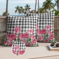 thumbnail image 2 of Pink Tulip Flower Outdoor Pillow Covers Pack of 2 Spring Floral Black White Plaid Green Leaf Waterproof Throw Pillow Covers Decorative Cushion Cases for Patio Garden Tent Balcony Couch 26x26 inch, 2 of 9